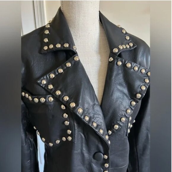 Colin LoCascio Anthropologie Studded Bernie Coat Vegan Leather Black size S - Picture 7 of 13